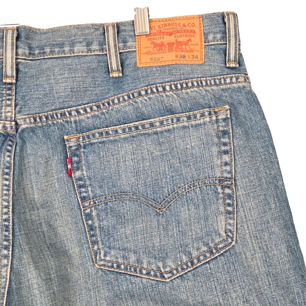 Levi's‎ 2011 Men 38x34 (33.5) 569 Loose Straight Jeans Whiskering Striated 2010s